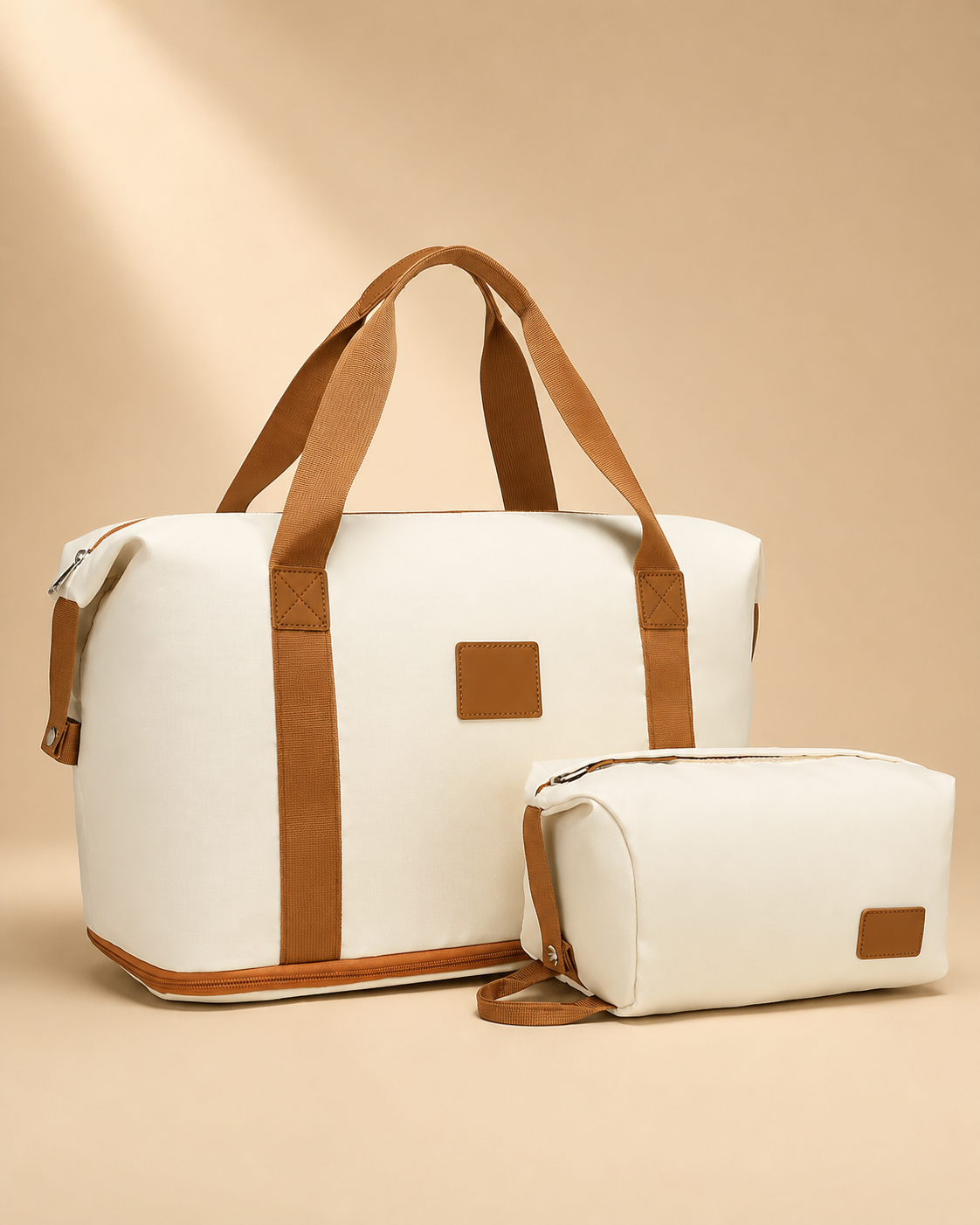 Gwithian 2 Piece Travel Bag and Toiletry Case Set in Beige