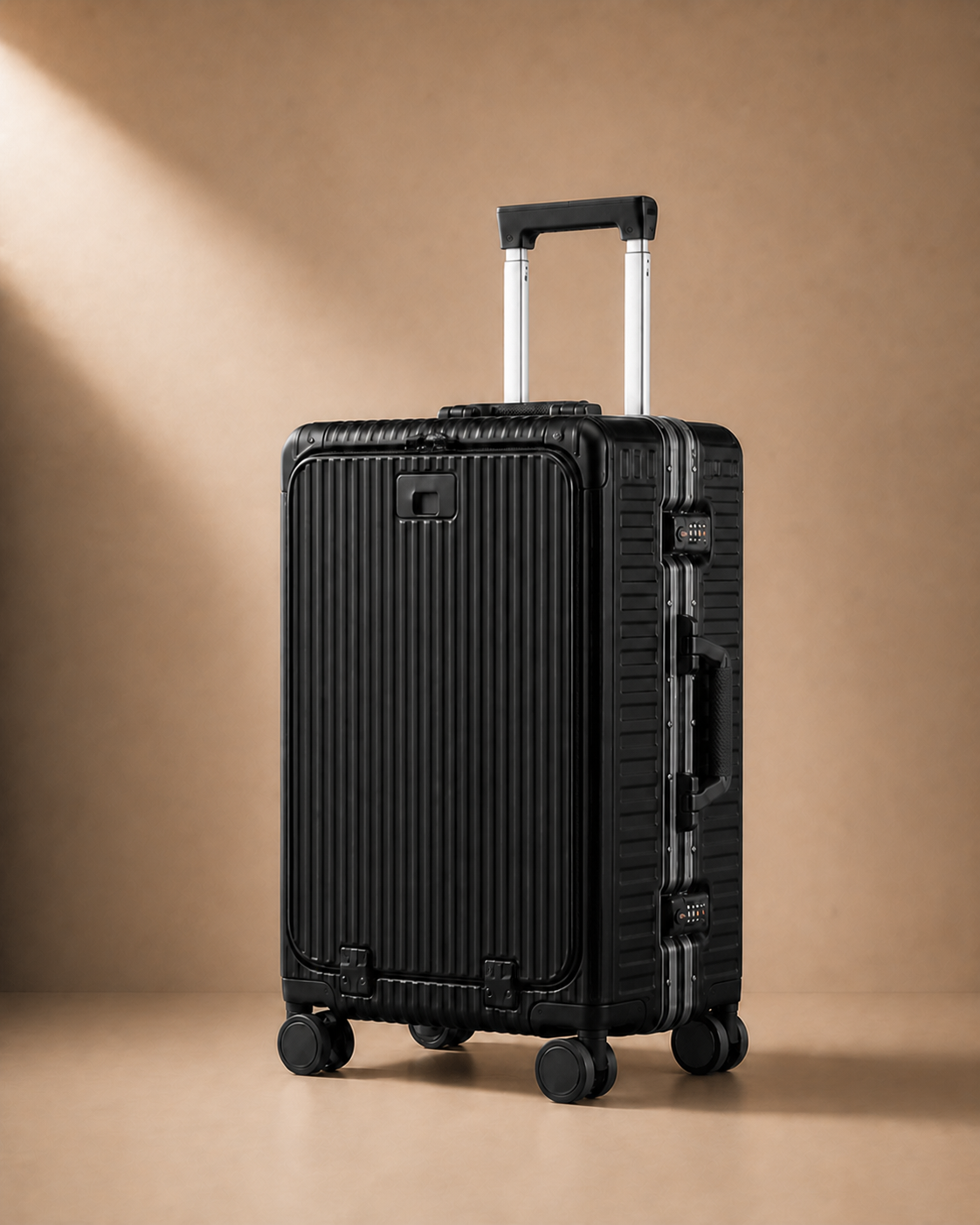 Perranporth Aluminium Frame Cabin Suitcase - 20/24 Inch in Black