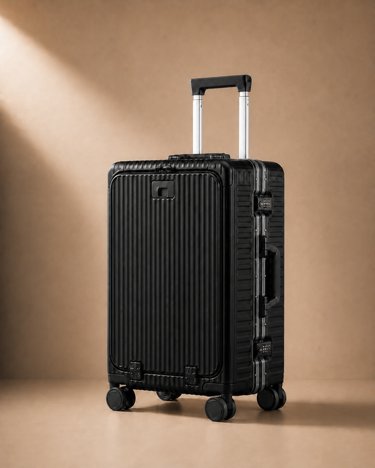Perranporth Aluminium Frame Cabin Suitcase - 20/24 Inch in Black