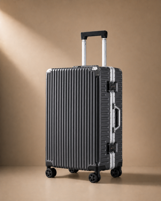 Lamorna Aluminium Frame Cabin Suitcase with USB Port - 20/22/24/26 Inch in Black