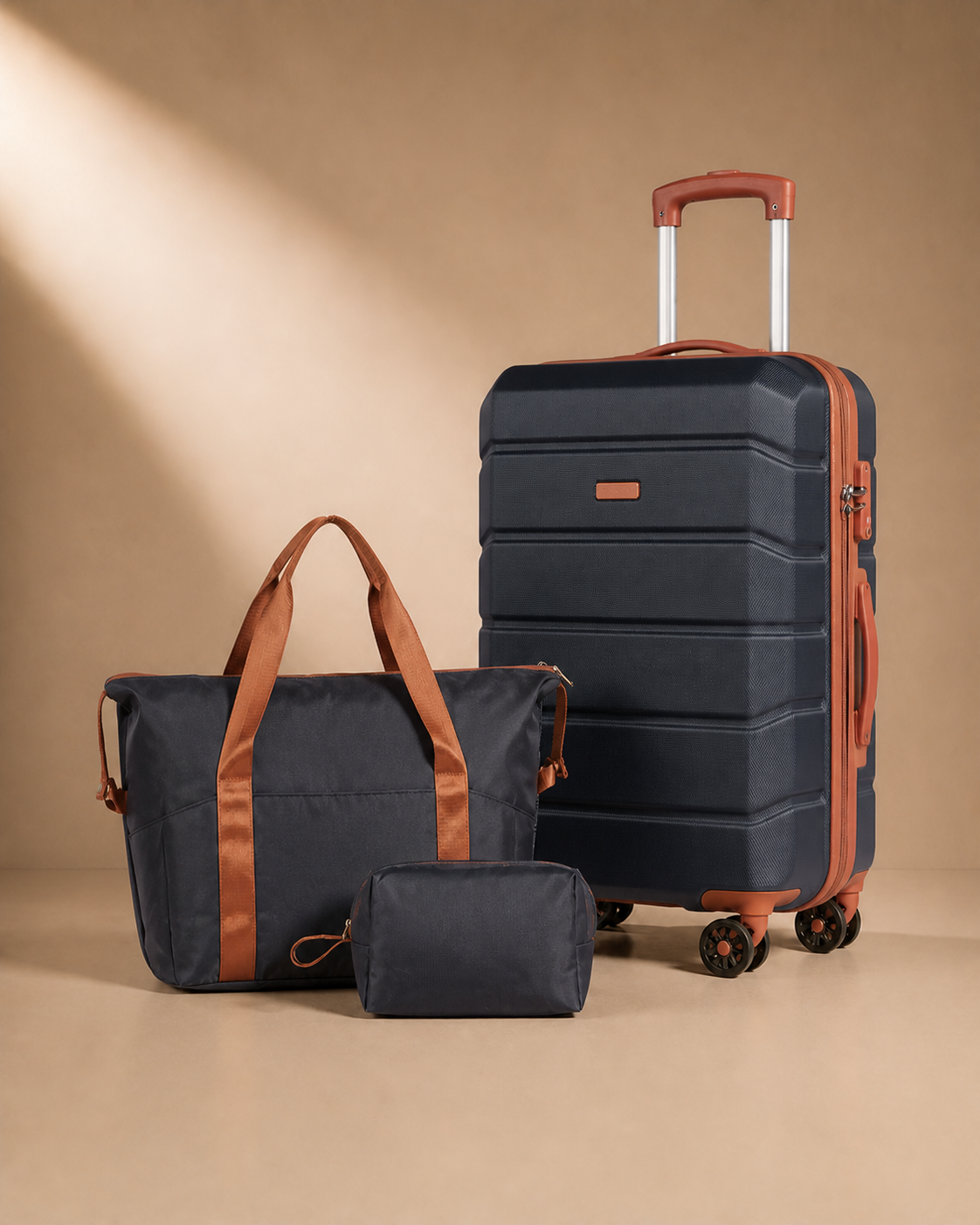 Criccieth 3 Piece Hard Shell Suitcase Set with Travel Bag in Black