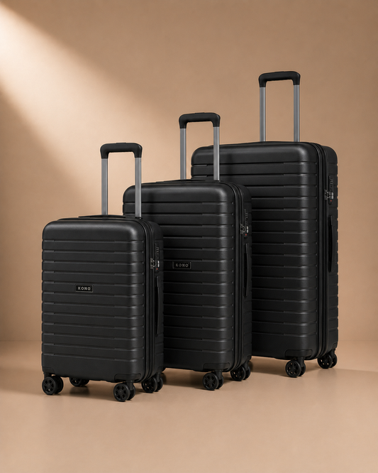 Nefyn 3 Piece Hard Shell Suitcase Set - 20/24/28 Inch with Cup Holder in Black