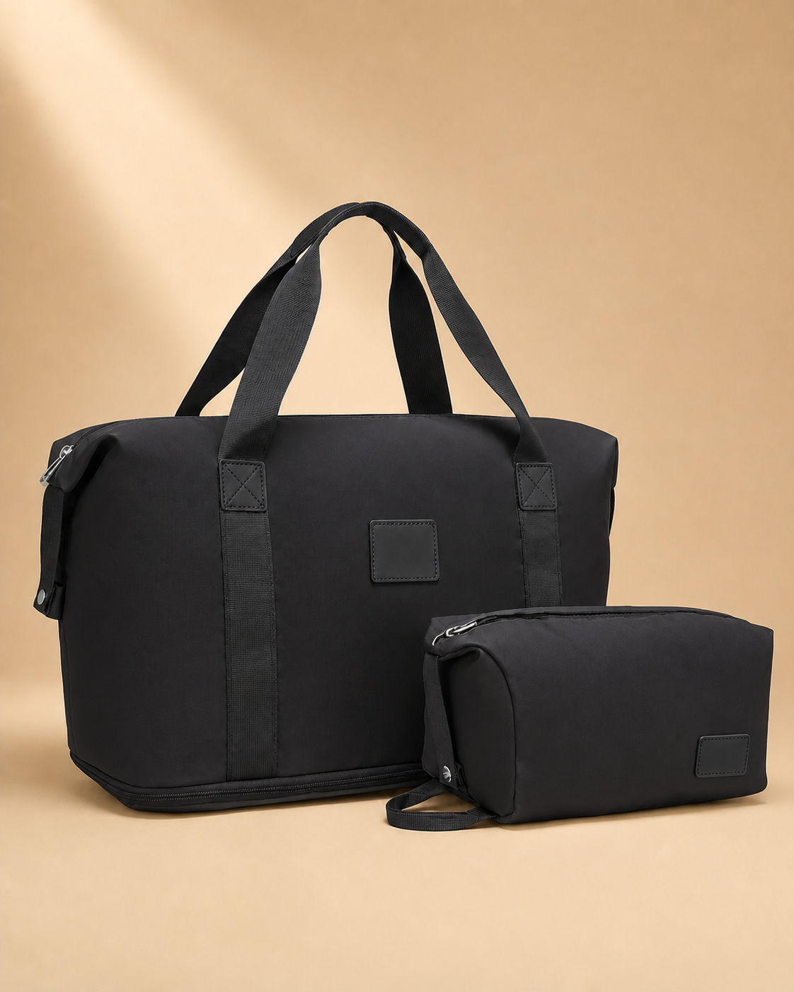 Gwithian 2 Piece Travel Bag and Toiletry Case Set in Black