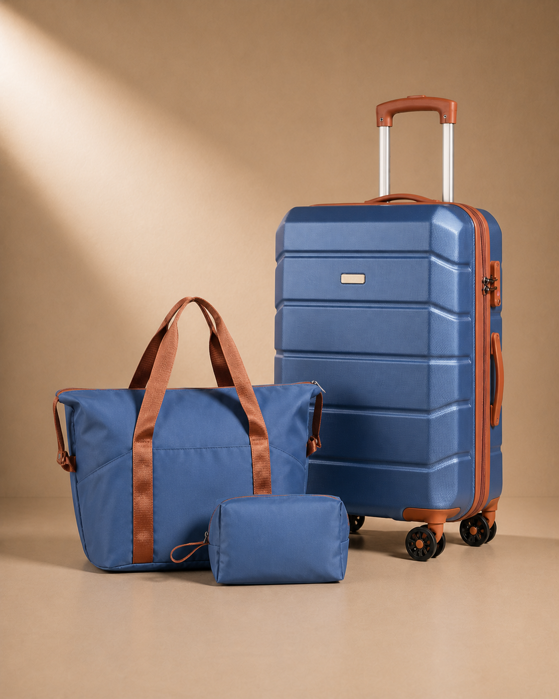 Criccieth 3 Piece Hard Shell Suitcase Set with Travel Bag in Blue