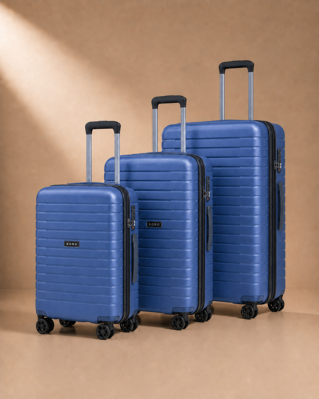 Nefyn 3 Piece Hard Shell Suitcase Set - 20/24/28 Inch with Cup Holder in Blue