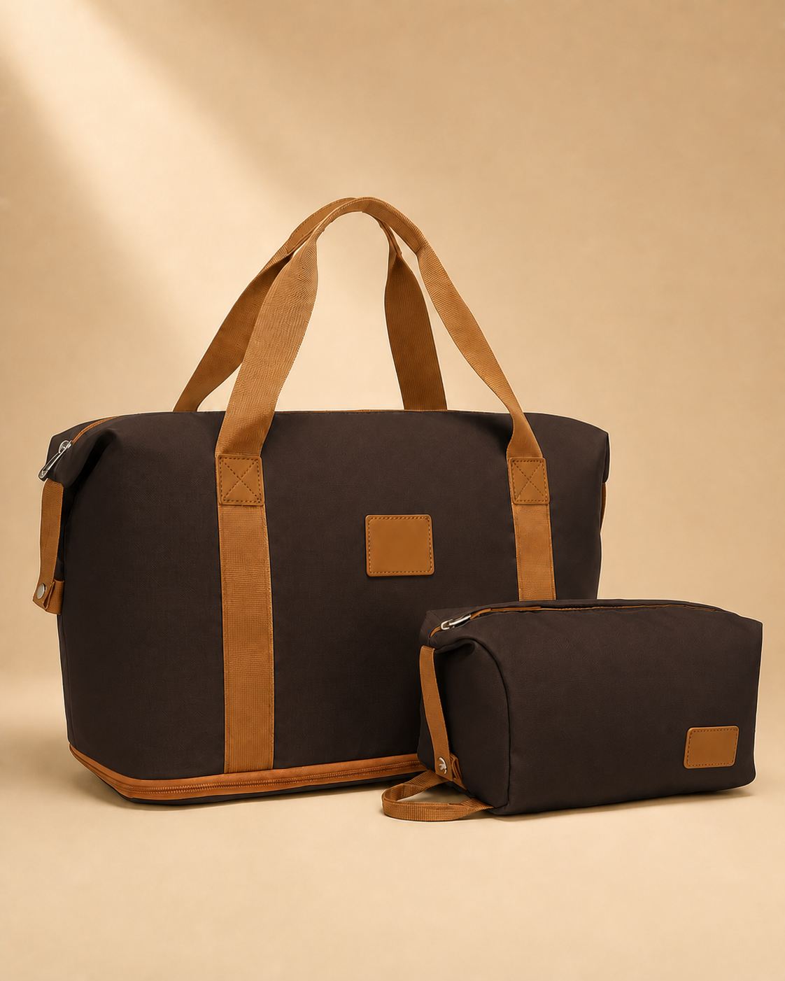 Gwithian 2 Piece Travel Bag and Toiletry Case Set in Black & Brown