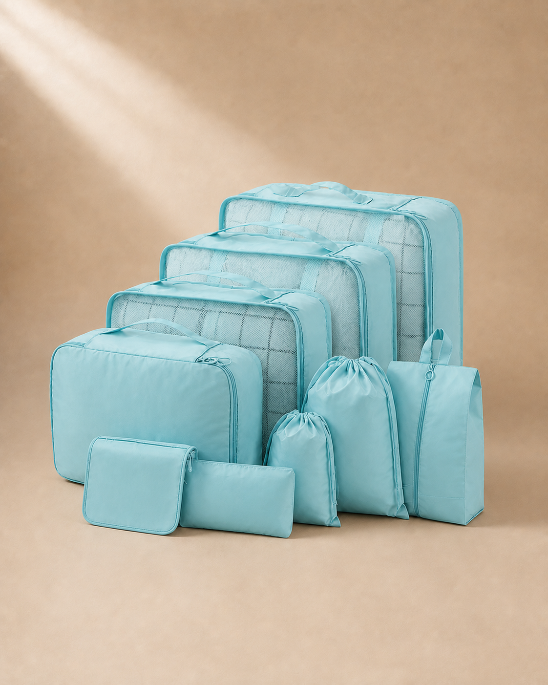 Malham 9 Piece Travel Compression Packing Cubes in Blue Light