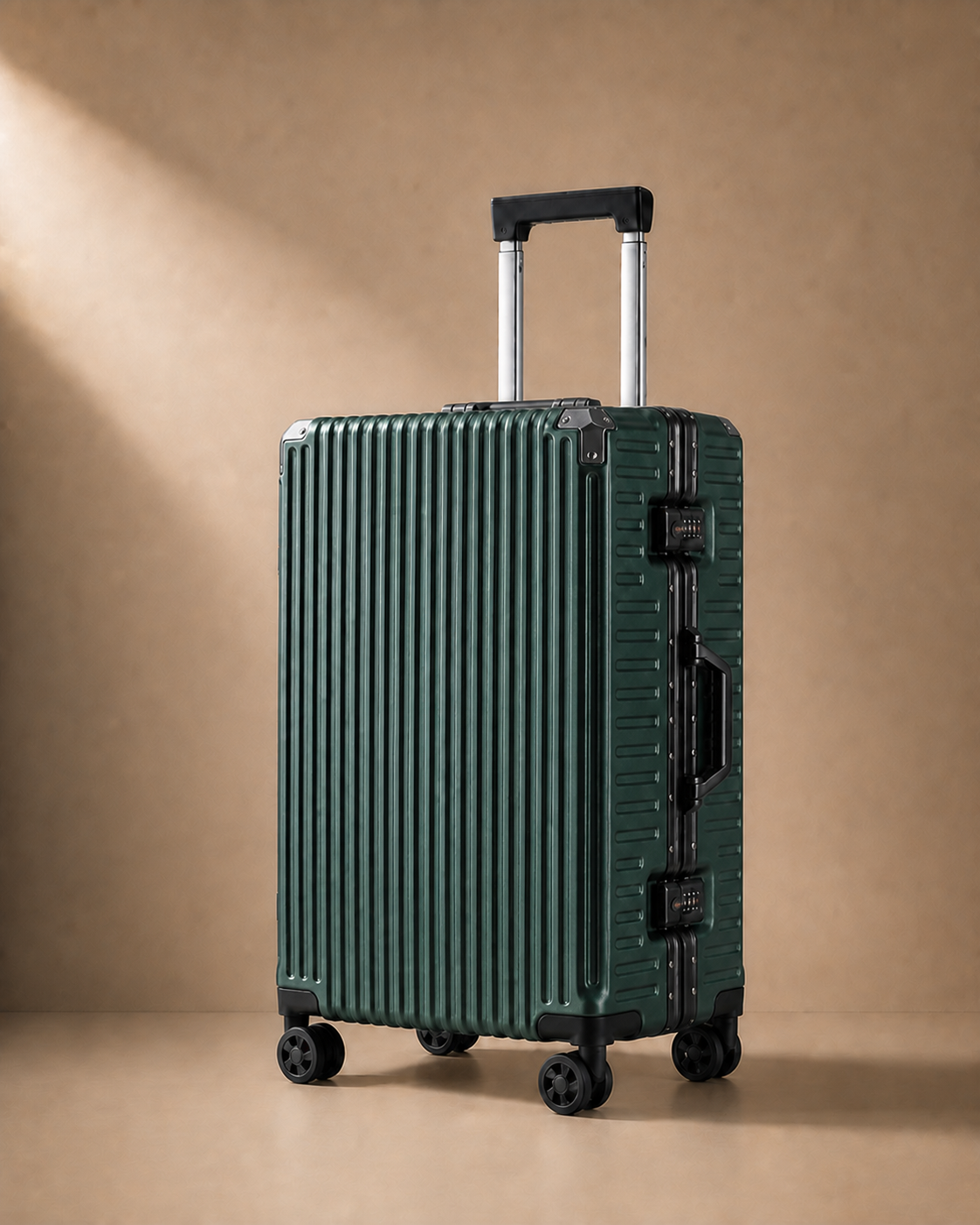 Lamorna Aluminium Frame Cabin Suitcase with USB Port - 20/22/24/26 Inch in Dark Green