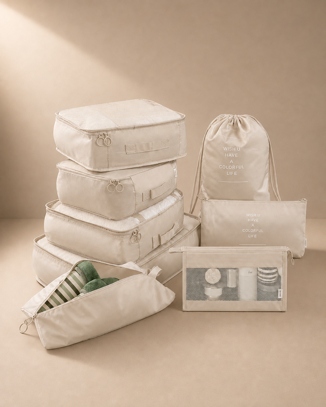 Edale Travel Packing Cubes in Beige - 8 Pieces