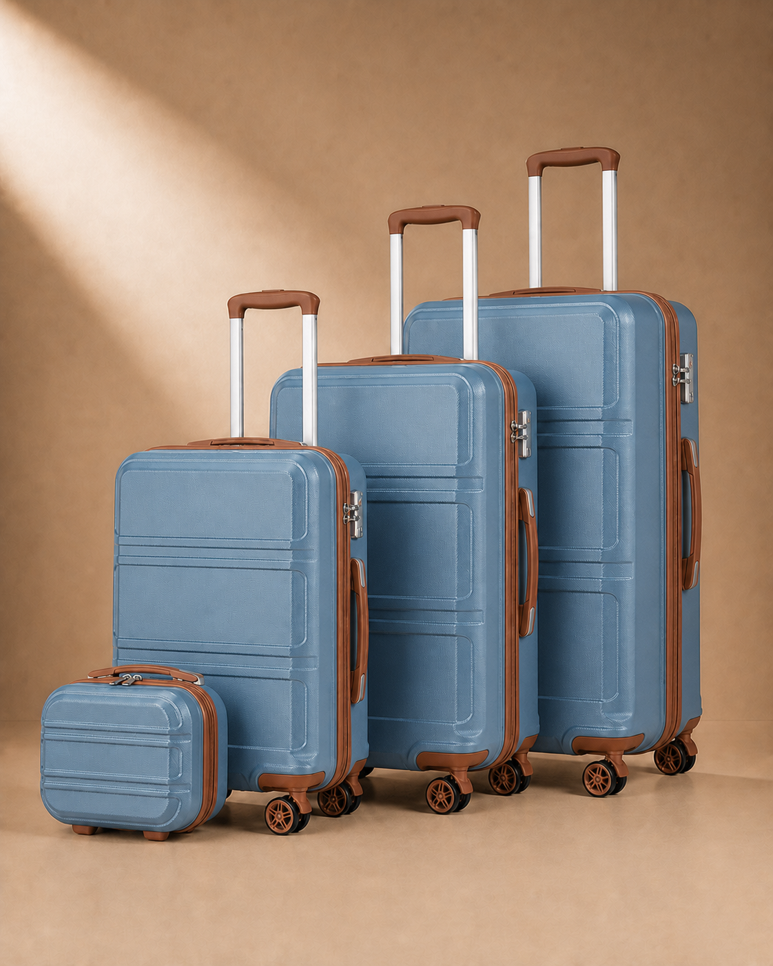 Mwnt 4 Piece Hard Shell Suitcase Set with 20/24/28 Inch Suitcases in Blue Grey