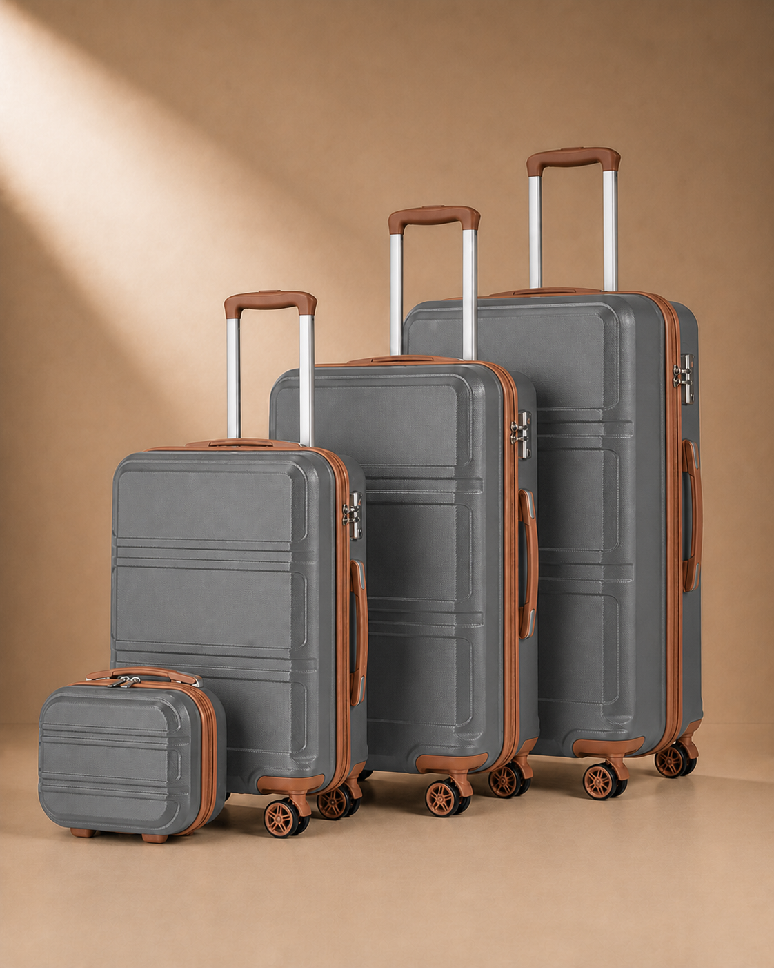 Mwnt 4 Piece Hard Shell Suitcase Set with 20/24/28 Inch Suitcases in Grey