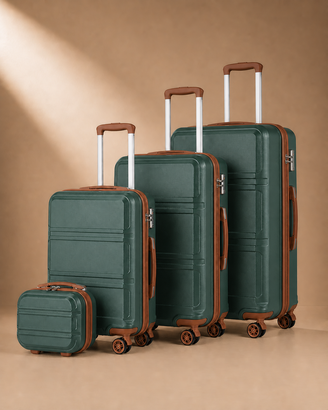 Mwnt 4 Piece Hard Shell Suitcase Set with 20/24/28 Inch Suitcases in Olive