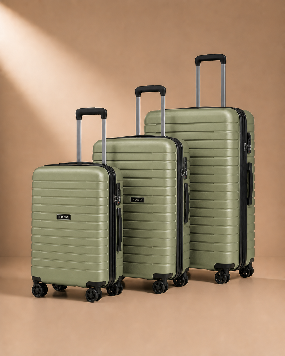 Nefyn 3 Piece Hard Shell Suitcase Set - 20/24/28 Inch with Cup Holder in Green