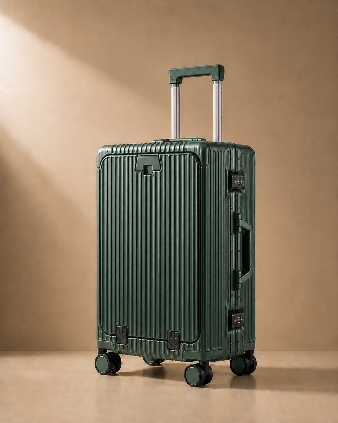 Porthcurno Aluminium Frame Front-Opening Cabin Suitcase with USB Port - 20-28 Inch in Green