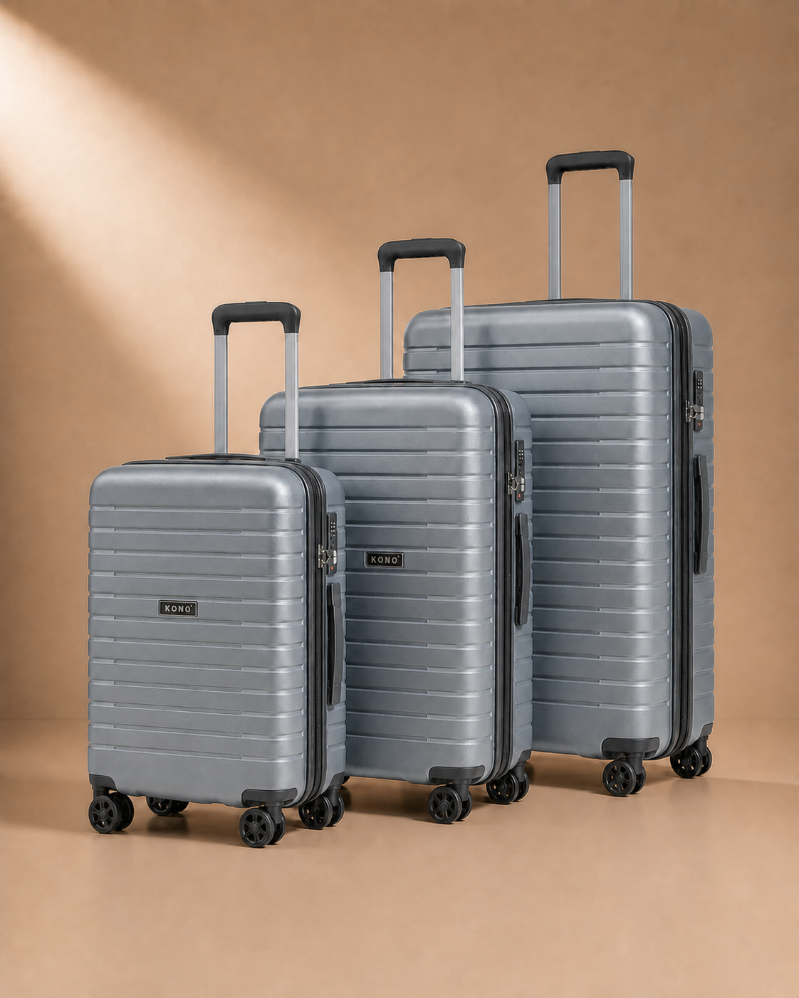 Nefyn 3 Piece Hard Shell Suitcase Set - 20/24/28 Inch with Cup Holder in Grey