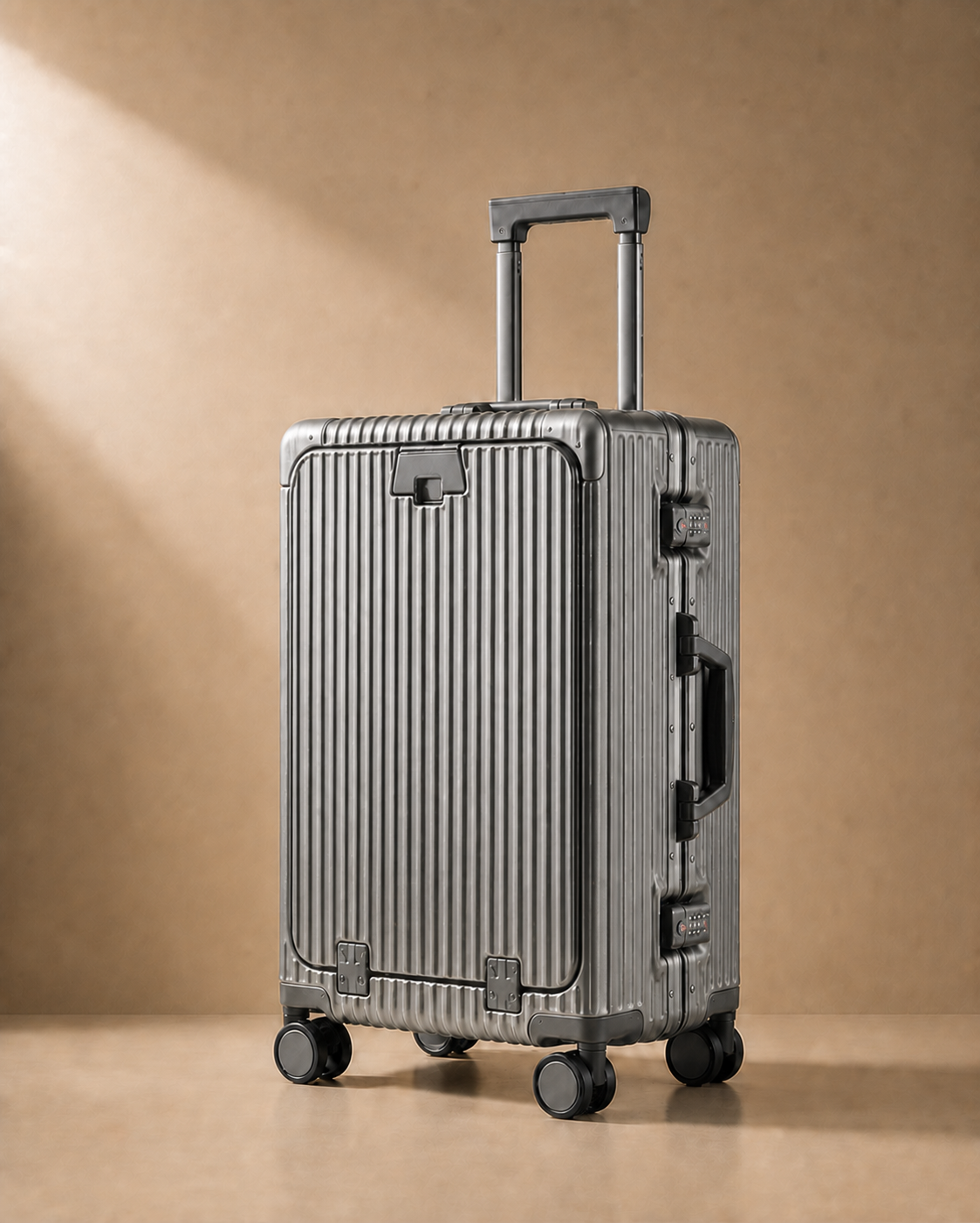 Porthcurno Aluminium Frame Front-Opening Cabin Suitcase with USB Port - 20-28 Inch in Grey