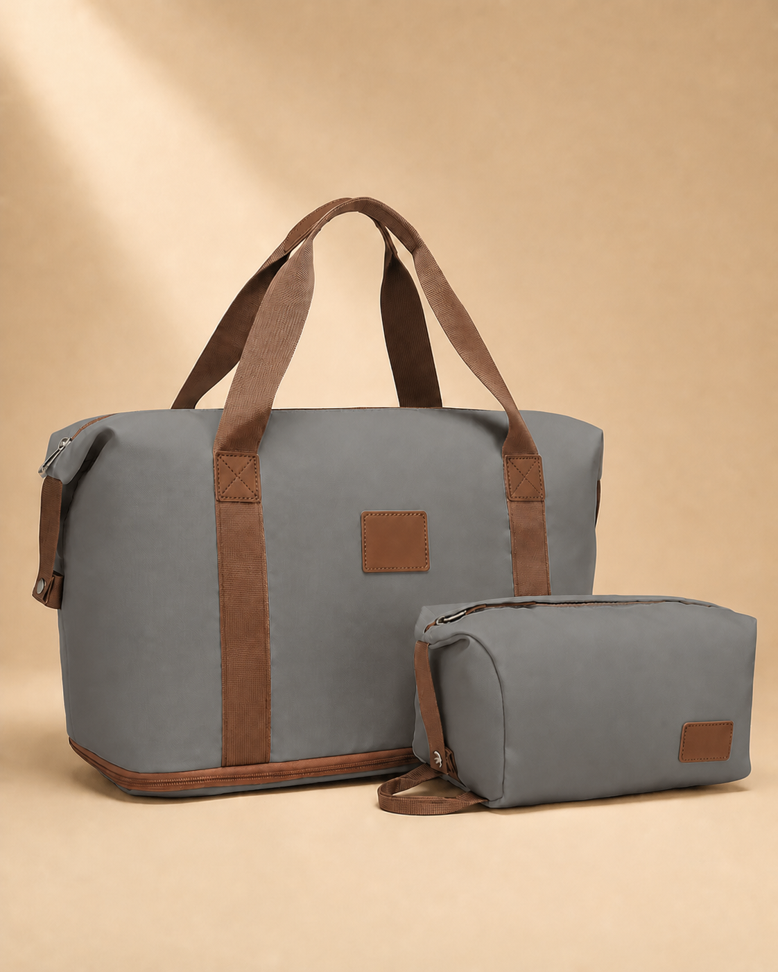 Gwithian 2 Piece Travel Bag and Toiletry Case Set in Grey