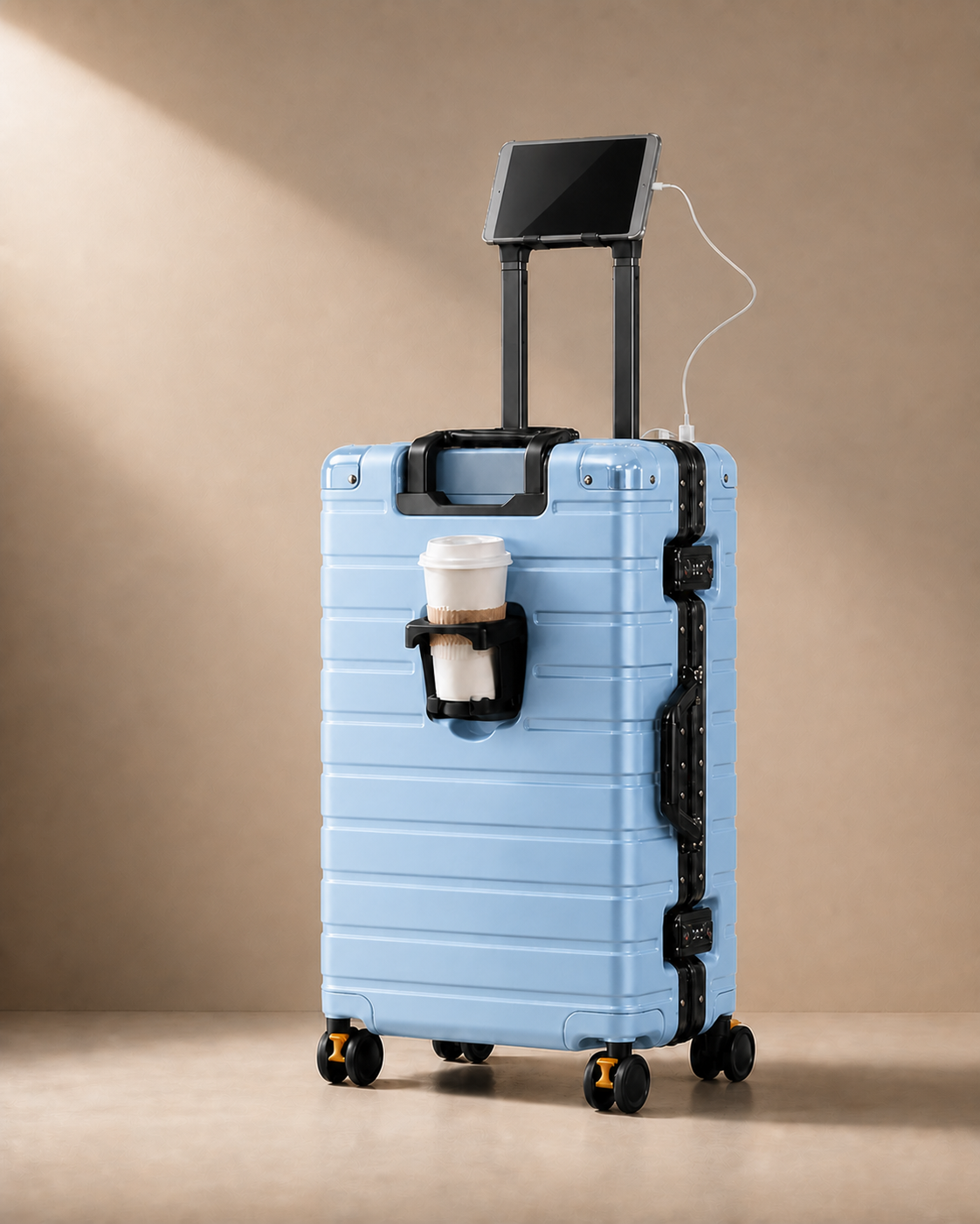 Bude Aluminium Frame Cabin Suitcase with Cup Holder - 20-28 Inch in Ice blue