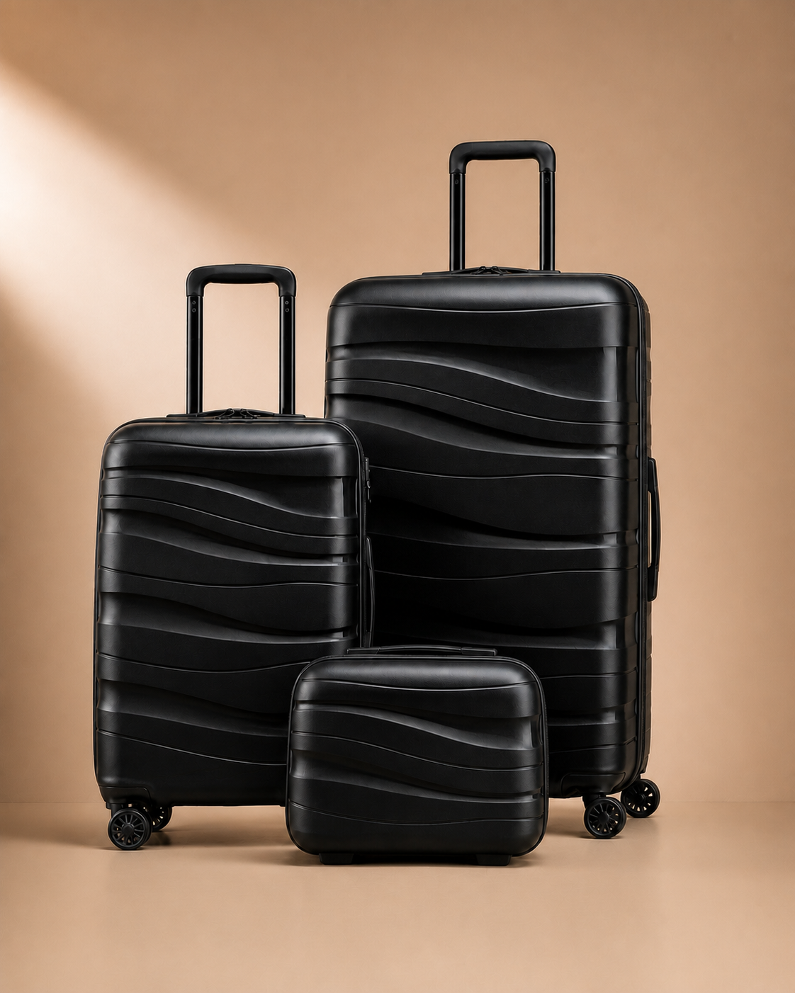 Manorbier 3 Piece Hard Shell Suitcase Set in Black, 14/20/28 Inch - front view