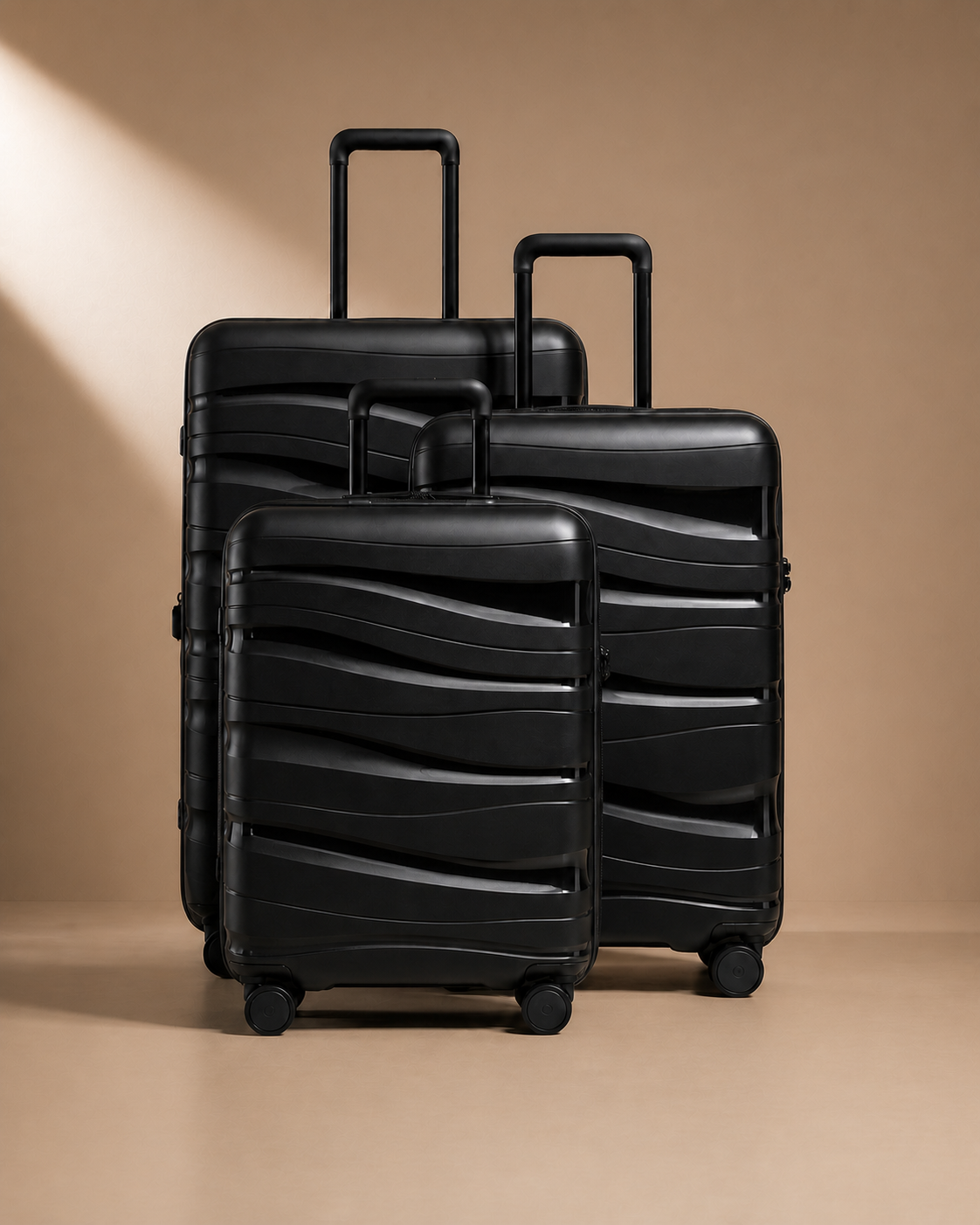 Manorbier 3 Piece Hard Shell Suitcase Set in Black, 14/20/28 Inch - luggage set view