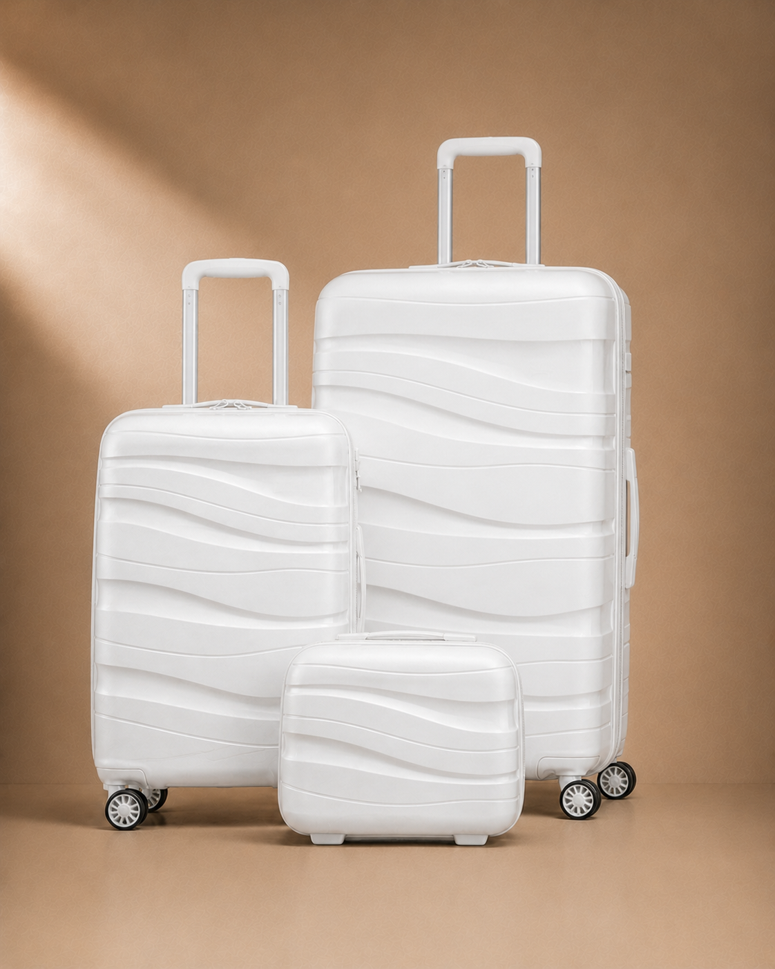Manorbier 3 Piece Hard Shell Suitcase Set in White, 14/20/28 Inch