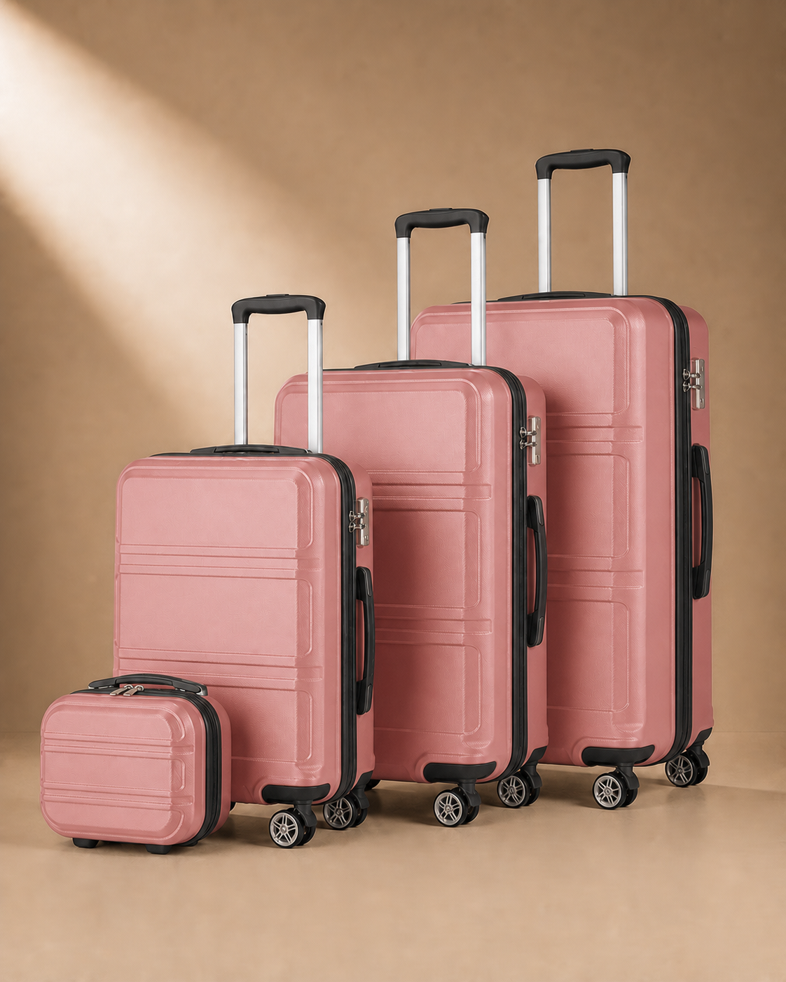Mwnt 4 Piece Hard Shell Suitcase Set with 20/24/28 Inch Suitcases in Nude