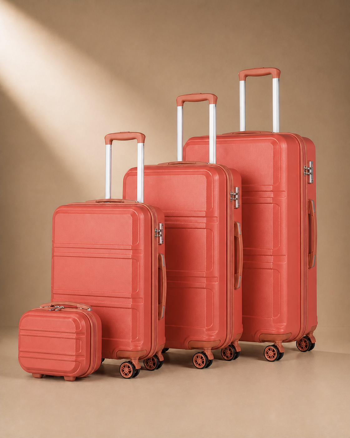 Mwnt 4 Piece Hard Shell Suitcase Set with 20/24/28 Inch Suitcases in Orange