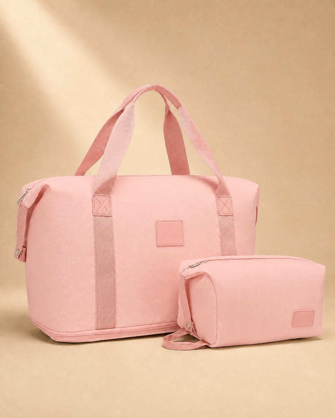 Gwithian 2 Piece Travel Bag and Toiletry Case Set in Pink