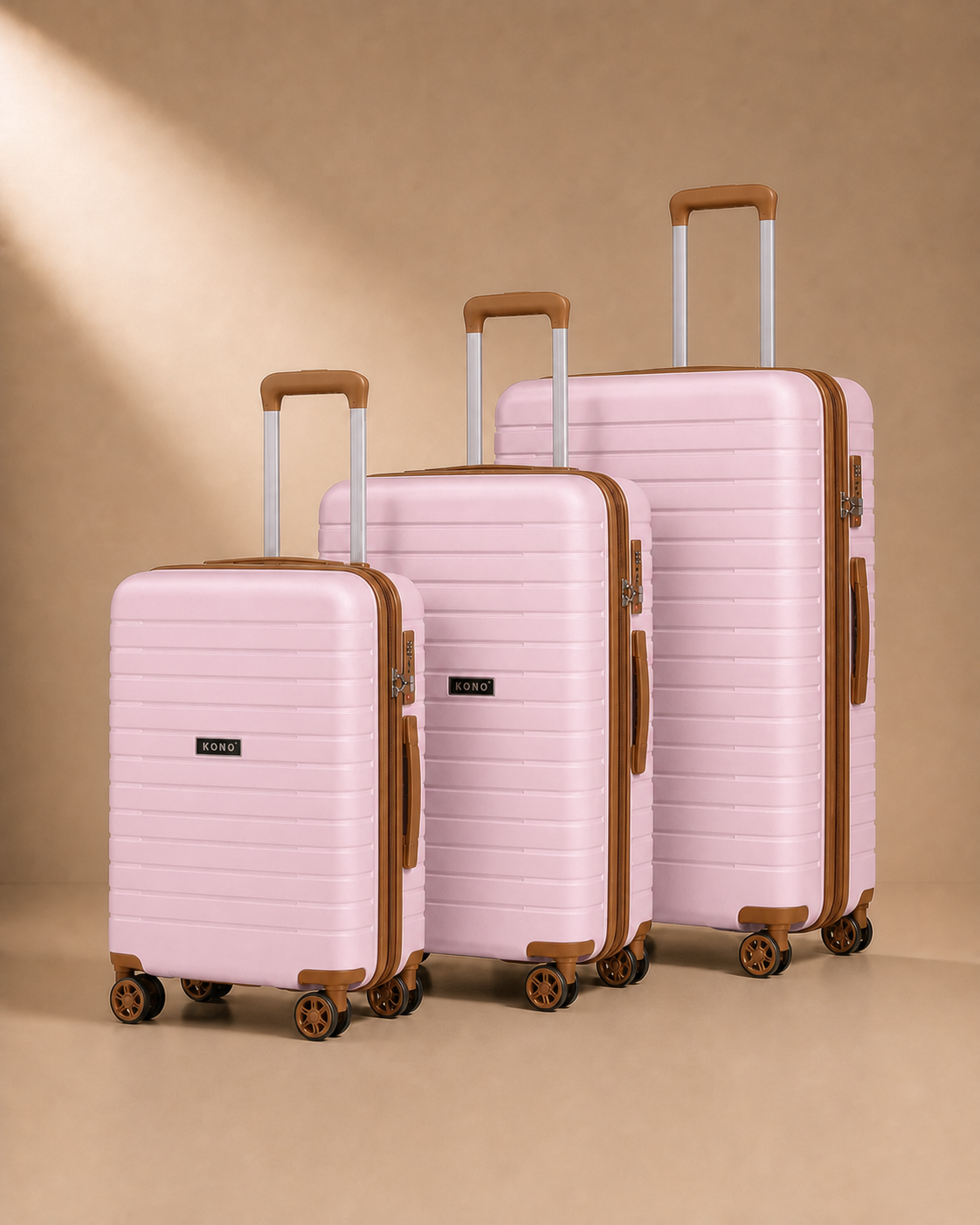 Nefyn 3 Piece Hard Shell Suitcase Set - 20/24/28 Inch with Cup Holder in Pink