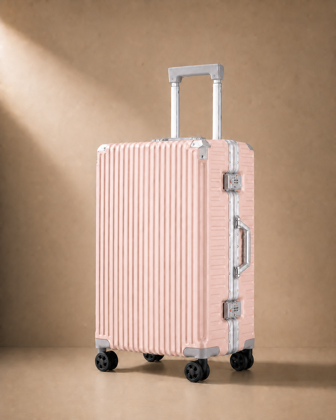 Lamorna Aluminium Frame Cabin Suitcase with USB Port - 20/22/24/26 Inch in Pink