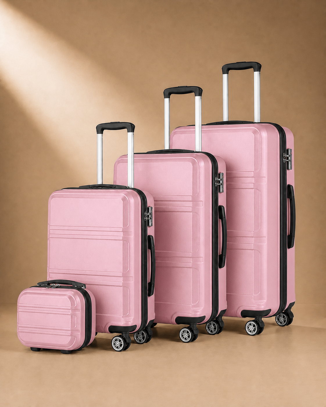 Mwnt 4 Piece Hard Shell Suitcase Set with 20/24/28 Inch Suitcases in Pink