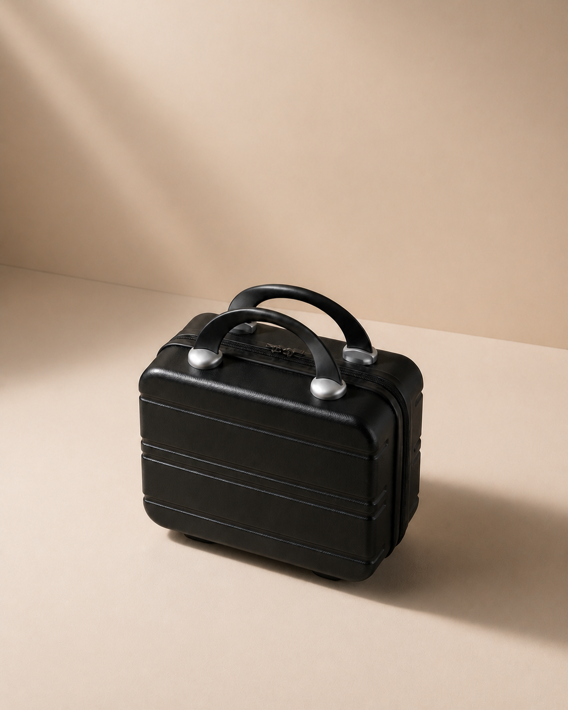 Prussia Hard Shell Travel Makeup Case in Black - angled product view
