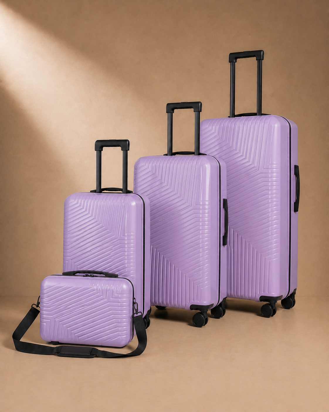 Saundersfoot 3 Piece Hard Shell Suitcase Set with Travel Bag and TSA Lock in Purple