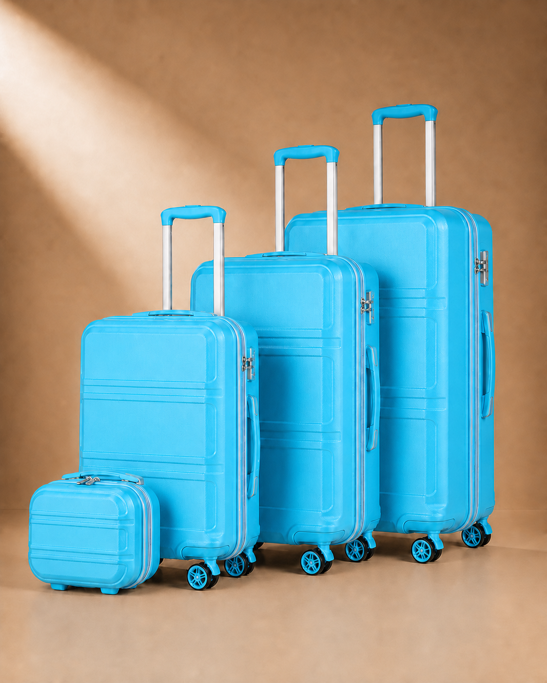 Mwnt 4 Piece Hard Shell Suitcase Set with 20/24/28 Inch Suitcases in Sky Blue
