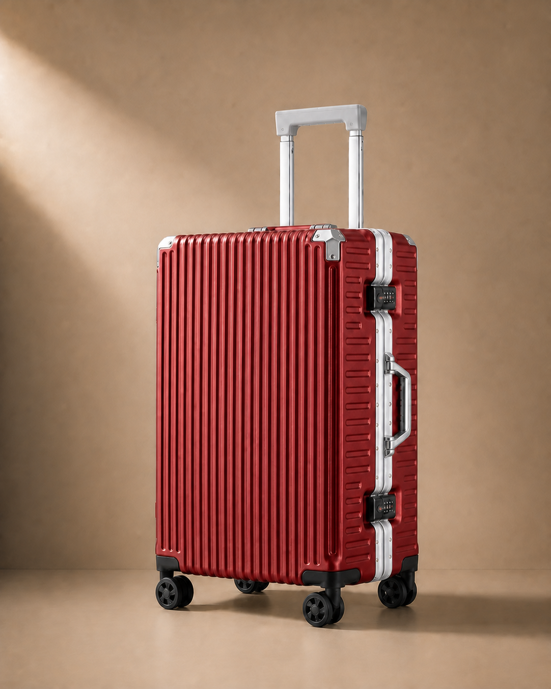 Lamorna Aluminium Frame Cabin Suitcase with USB Port - 20/22/24/26 Inch in Red