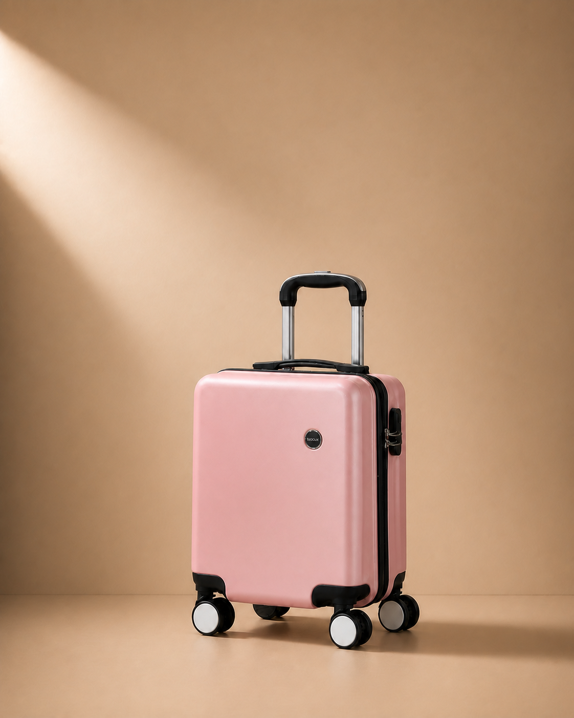 Craster rose gold 14 inch leather travel makeup case with smooth spinner wheels