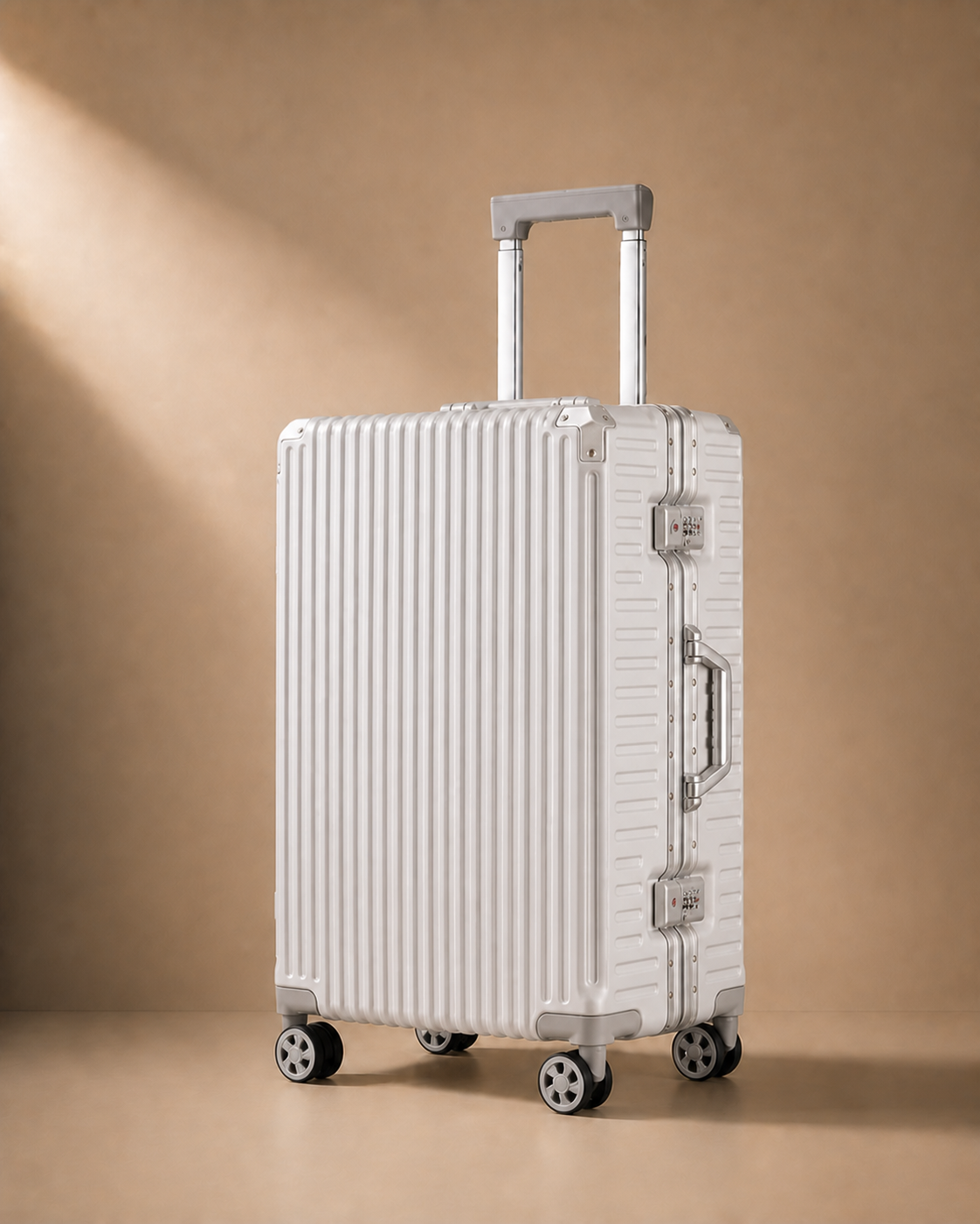 Lamorna Aluminium Frame Cabin Suitcase with USB Port - 20/22/24/26 Inch in Silver