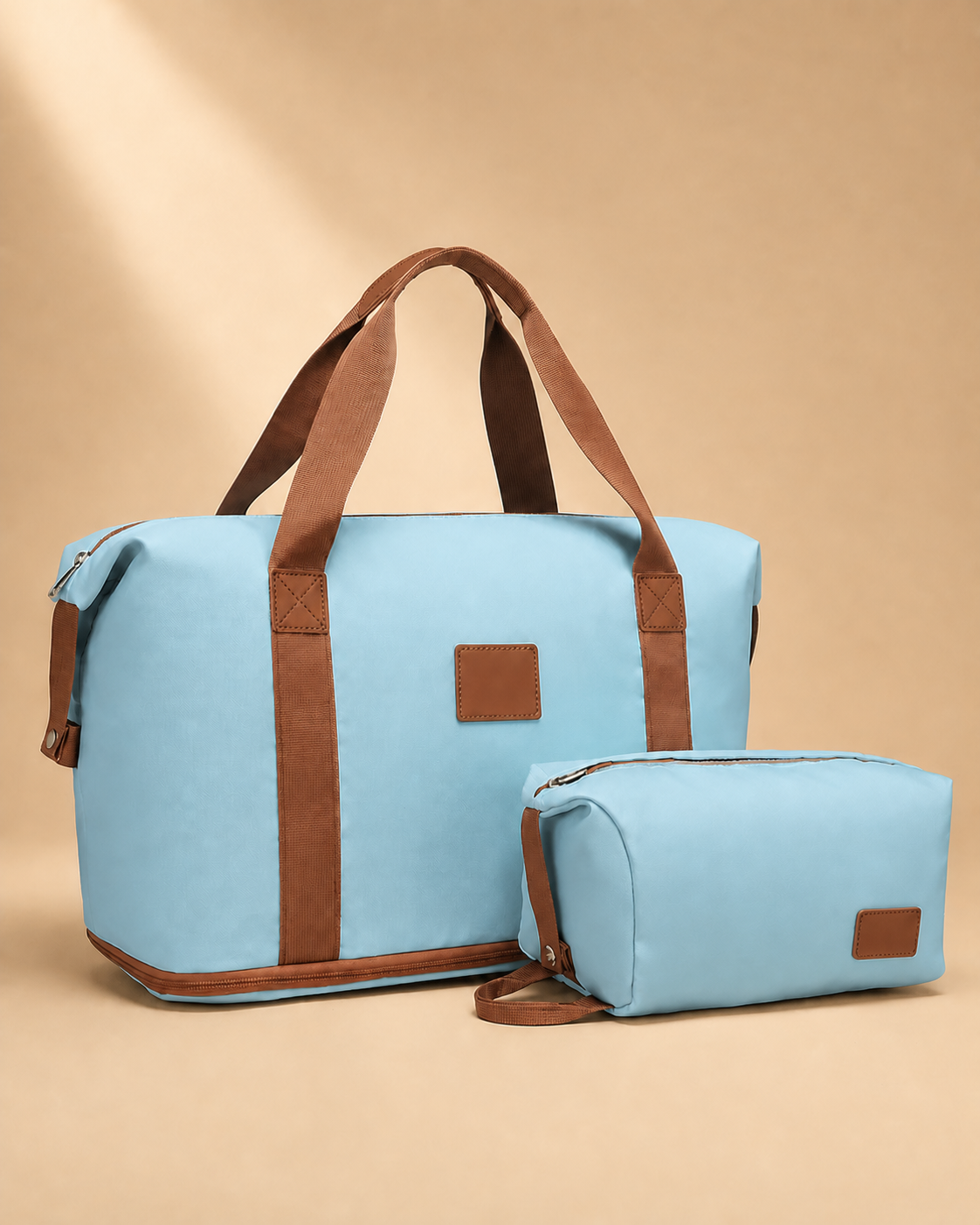 Gwithian 2 Piece Travel Bag and Toiletry Case Set in Sky Blue