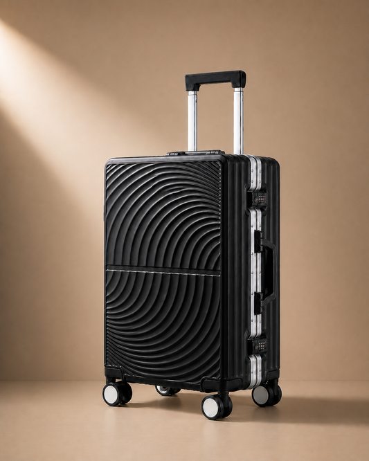 Swanage Large Capacity Aluminium Frame Cabin Suitcase in Black, 20-29 Inch - front view