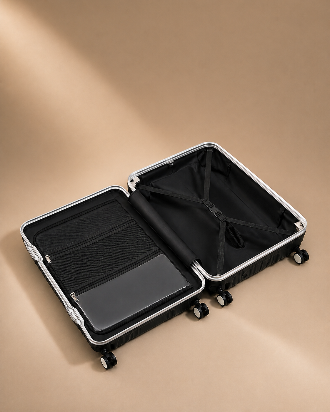 Swanage Large Capacity Aluminium Frame Cabin Suitcase, 20-29 Inch - open interior