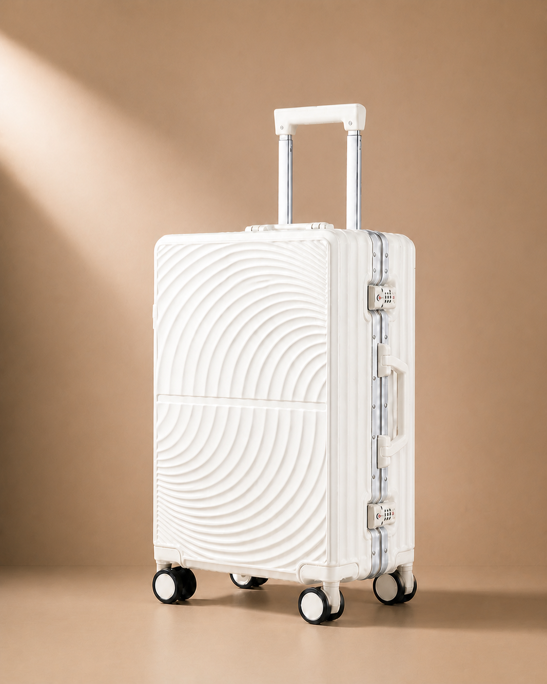 Swanage Large Capacity Aluminium Frame Cabin Suitcase in White, 20-29 Inch - front view