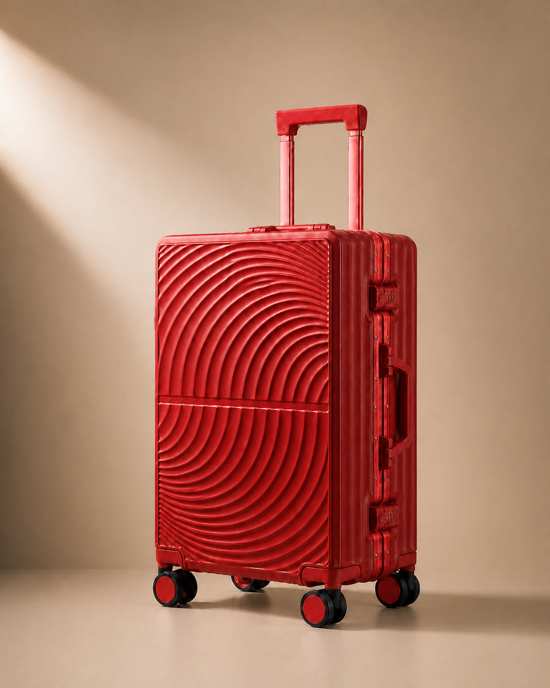 Swanage Large Capacity Aluminium Frame Cabin Suitcase in Red, 20-29 Inch - front view