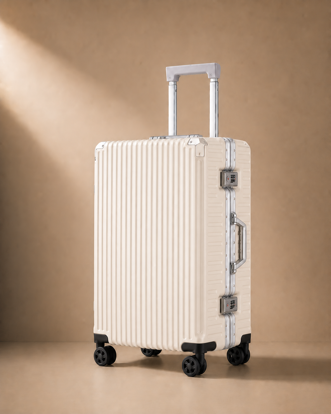 Lamorna Aluminium Frame Cabin Suitcase with USB Port - 20/22/24/26 Inch in White
