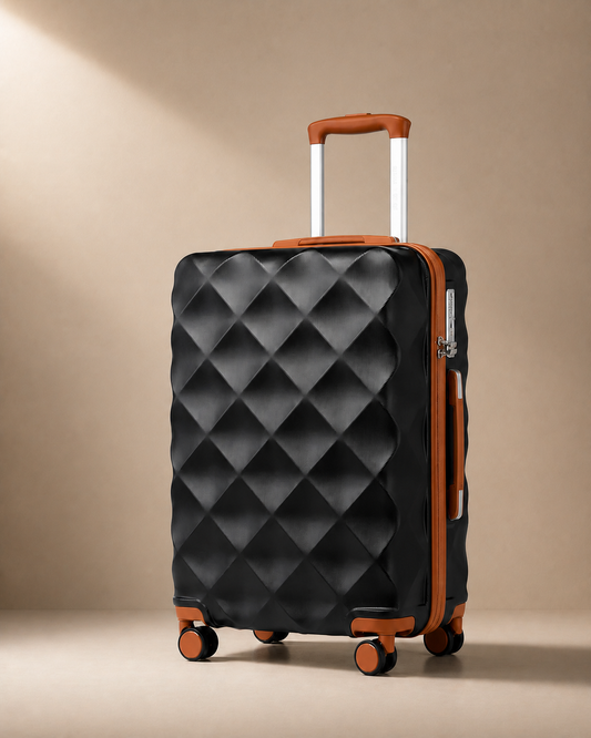 Applecross 3 Piece Hard Shell Suitcase Set with Travel Bag in Black-Brown - premium studio product photo