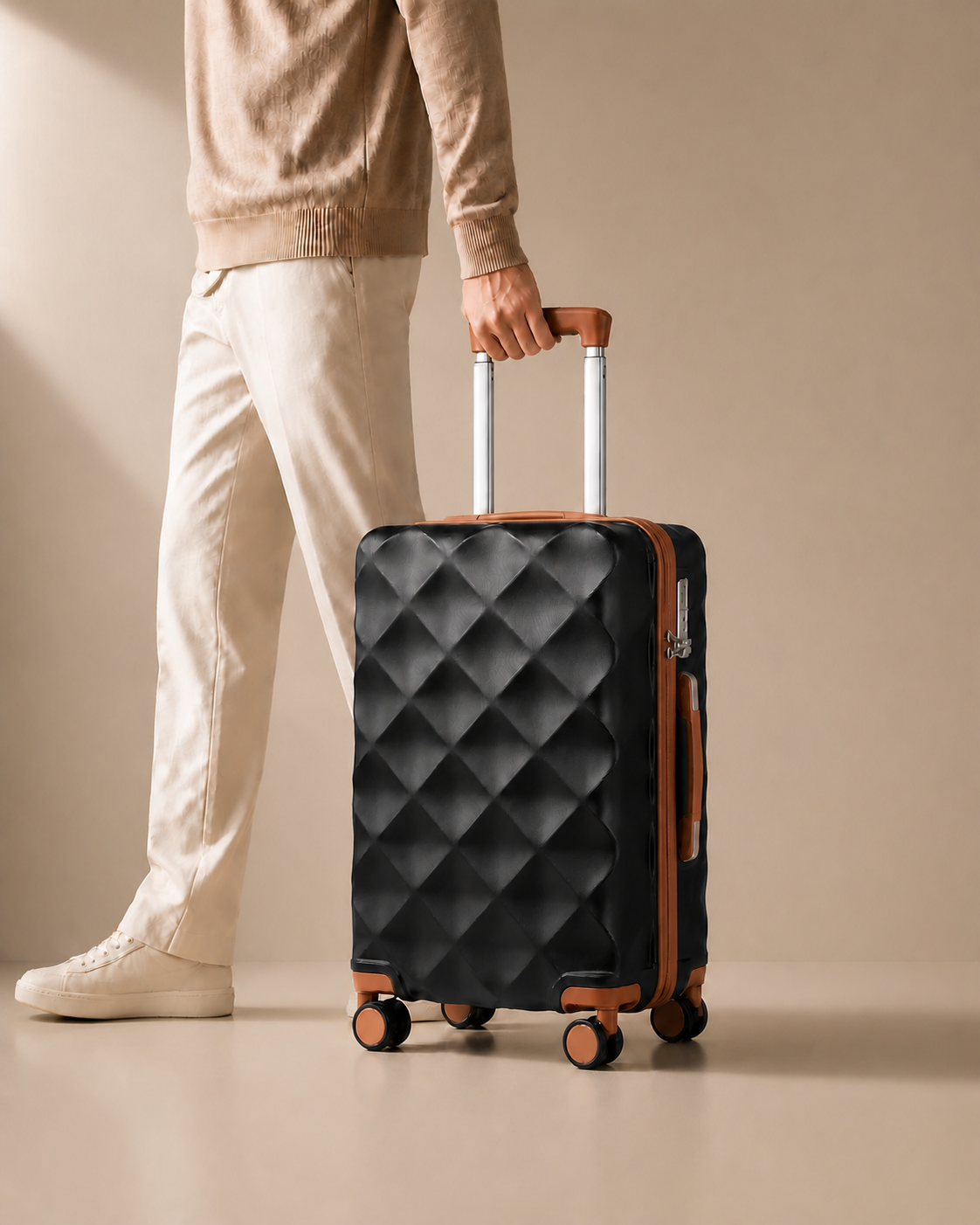 Applecross 3 Piece Hard Shell Suitcase Set with Travel Bag - lifestyle studio product photo