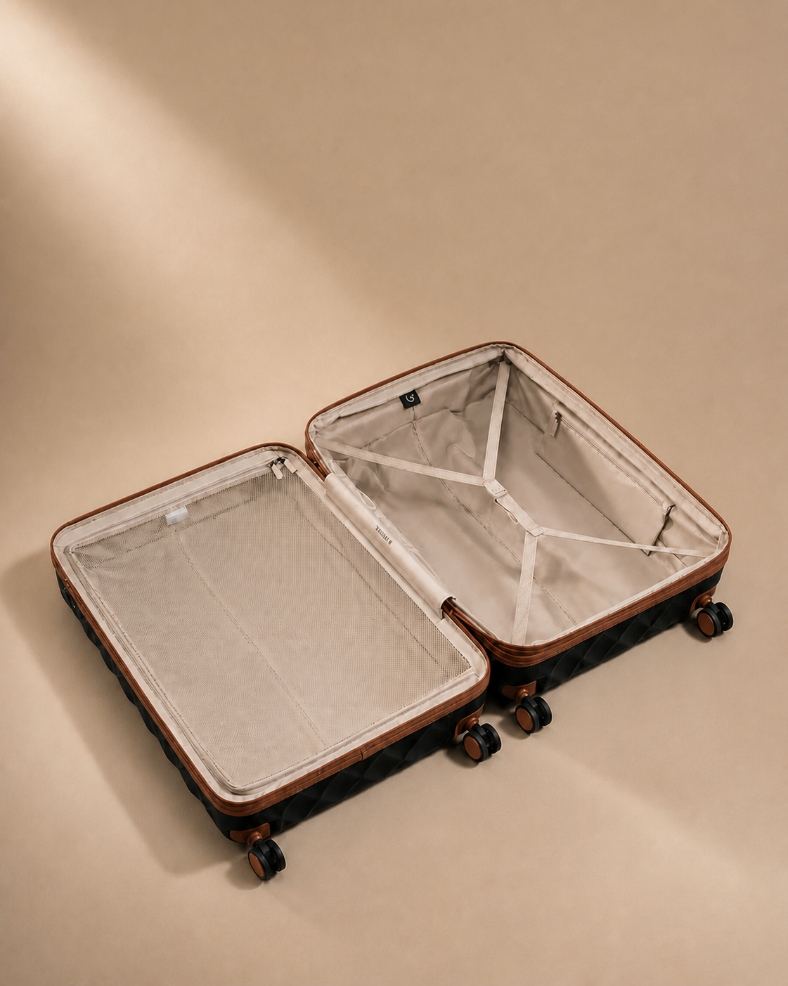 Applecross 3 Piece Hard Shell Suitcase Set with Travel Bag - open interior compartments