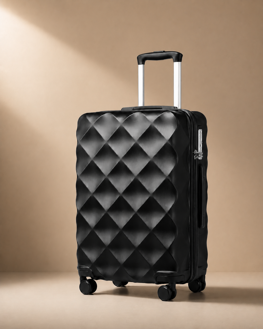 Applecross 3 Piece Hard Shell Suitcase Set with Travel Bag in Black - premium studio product photo