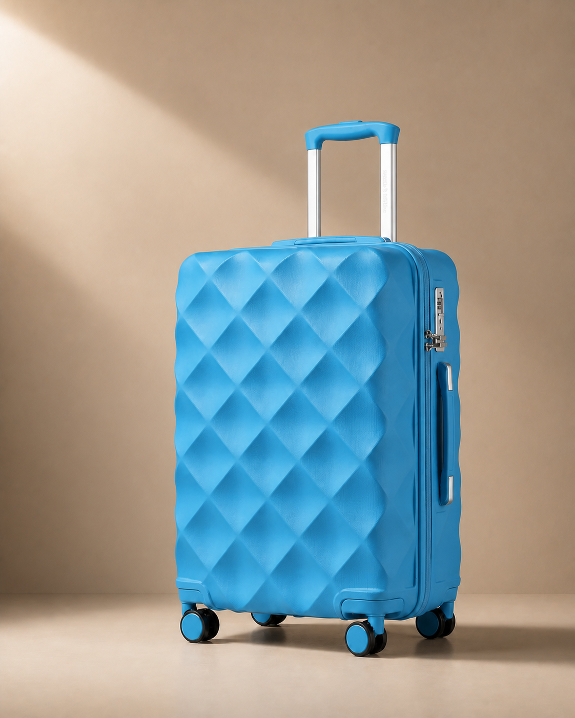 Applecross 3 Piece Hard Shell Suitcase Set with Travel Bag in Blue - premium studio product photo