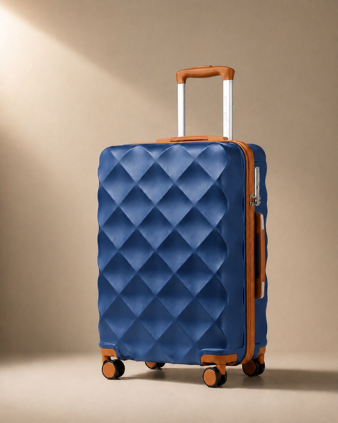 Applecross 3 Piece Hard Shell Suitcase Set with Travel Bag in Navy-Brown - premium studio product photo