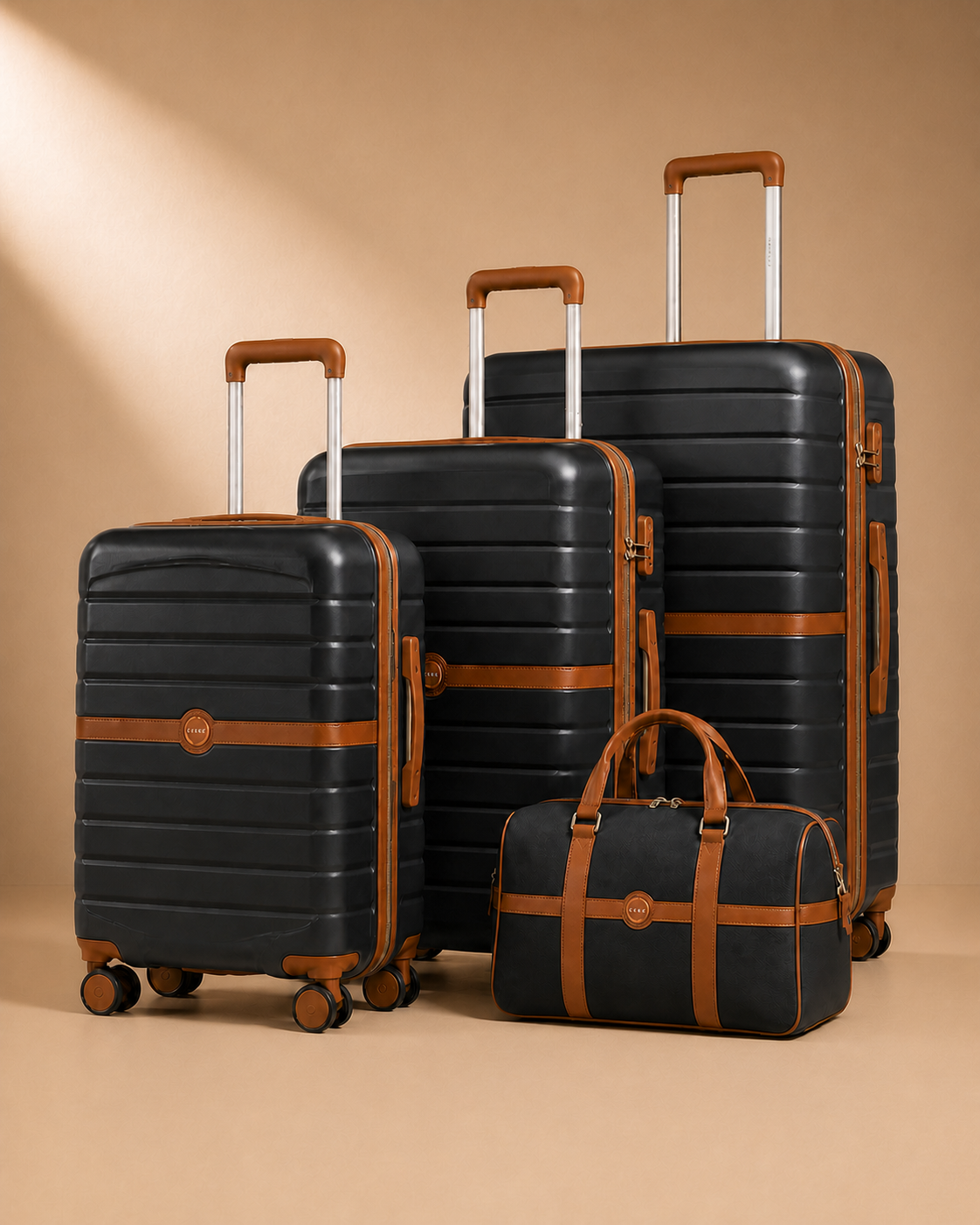 Black Crail 3 Piece Hard Shell Suitcase Set with Travel Bag - clean studio product photo